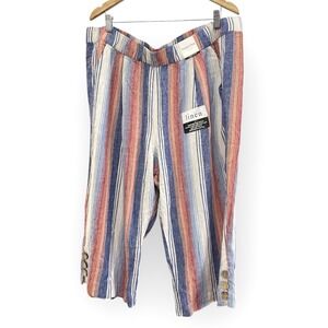 Purple & More Women's Plus 1X Linen Blend Pants  Striped Boho Cropped NEW Resort